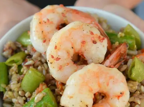 Roasted Shrimp Rice Bowl with Pesto